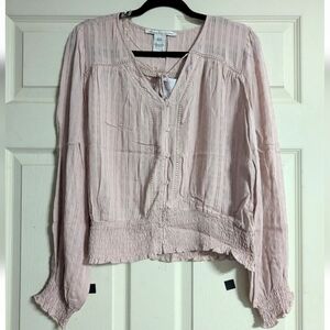 NWT! Pink Boho Tie Western Country Semi Sheer Fall Long Sleeve Top Blouse Girly